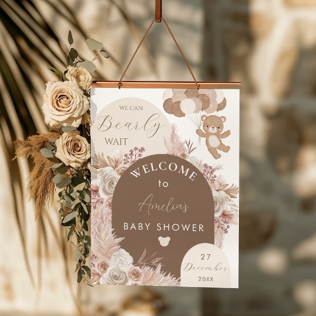 Bearly Wait Teddy Bear Neutral Boho Shower Welcome Poster (Von Creator hochgeladen)