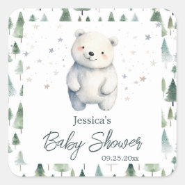 Bearly Wait Winter Baby Dusche Quadratischer Aufkleber