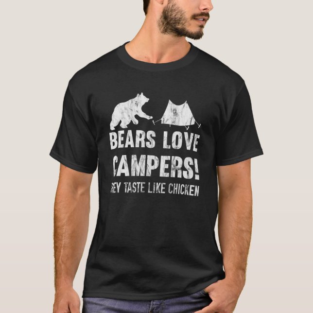 Bears Liebe Campers Sie schmecken wie Hühnercamper T-Shirt (Vorderseite)