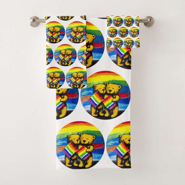 Bears Liebe LGBT-Regenbogenflagge Badhandtuch Set (Insitu)