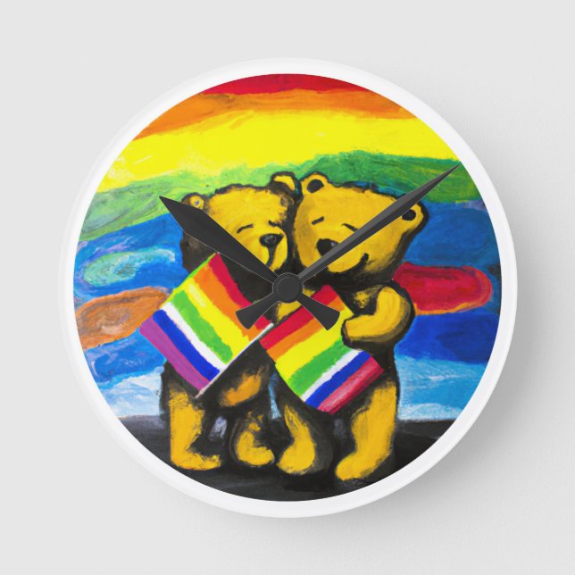 Bears Liebe LGBT-Regenbogenflagge Runde Wanduhr (Vorderseite)