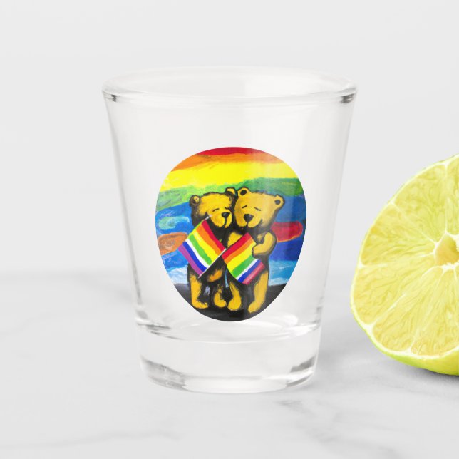 Bears Liebe LGBT-Regenbogenflagge Schnapsglas (Vorderseite)