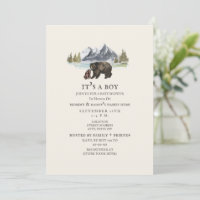 Bears Mountain Watercolor Kinderdusche Einladung