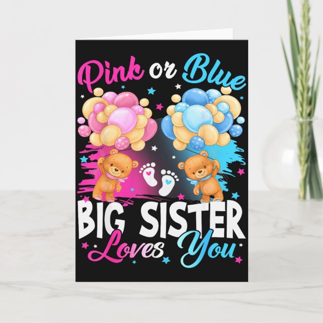 Bears Nk Or Blue Big Sister Loves You Gender Revea Karte (Vorderseite)