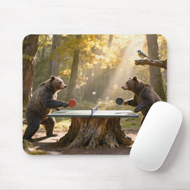 Bears Playing Ping Pong in a Forest Mousepad (Mit Mouse)