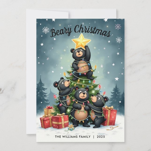 Bears Weihnachtsbaum Familie Name Weihnachtskarte Feiertagskarte (Vorderseite)