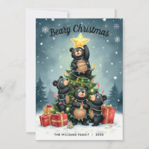 Bears Weihnachtsbaum Familie Name Weihnachtskarte
