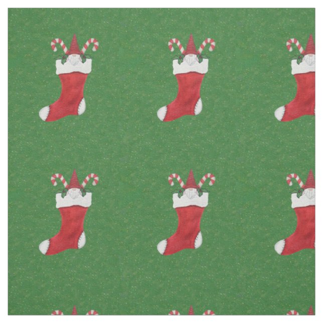 Bearted Gnome in Red Christmas Strumpf Green Stoff (Muster)