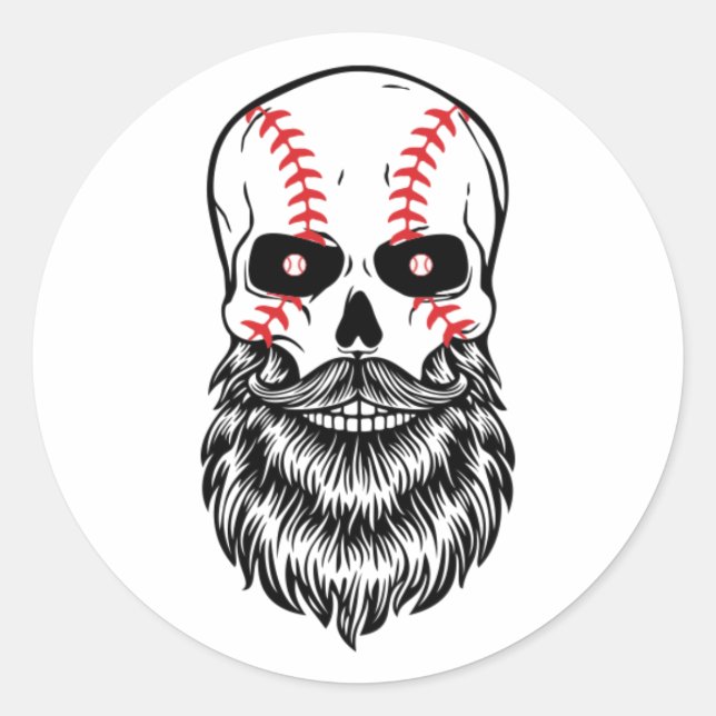 Bearted Skull Baseball Game Fans Bart Men Runder Aufkleber (Vorderseite)