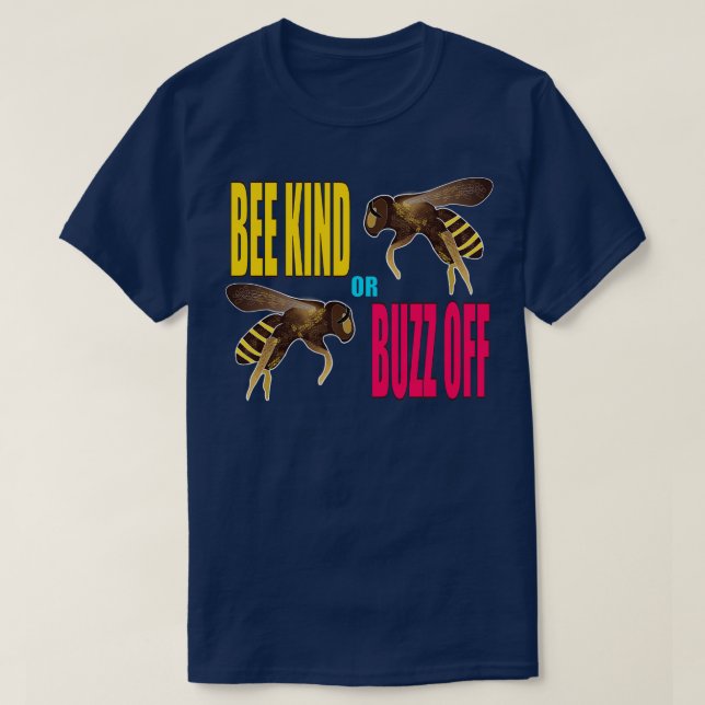 Beartige oder fliegende Bienen, gelb blau, blau T-Shirt (Design vorne)