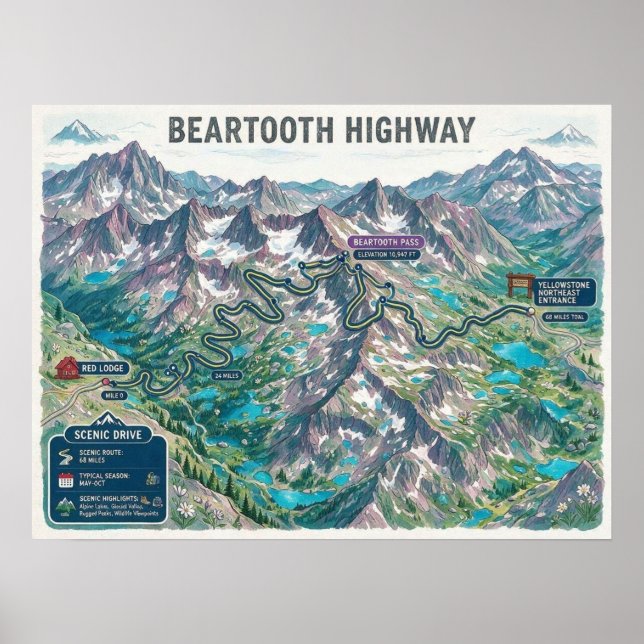Beartooth Highway Karte Poster (Vorne)