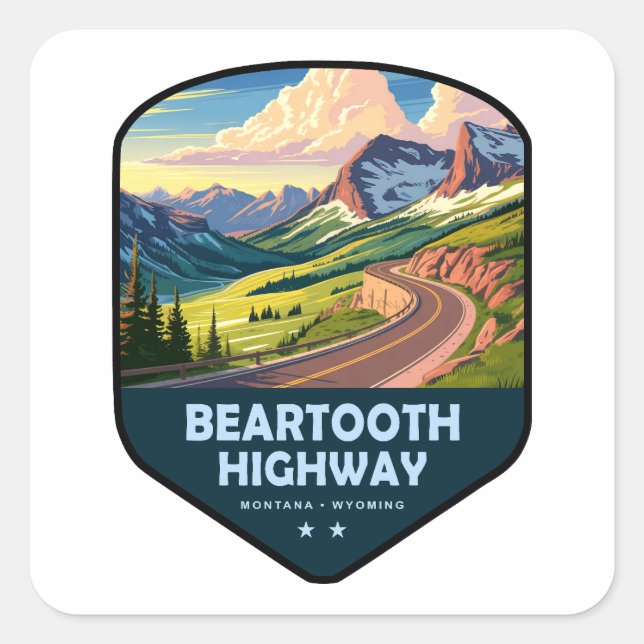 Beartooth Highway Montana Wyoming Shield Quadratischer Aufkleber (Vorderseite)