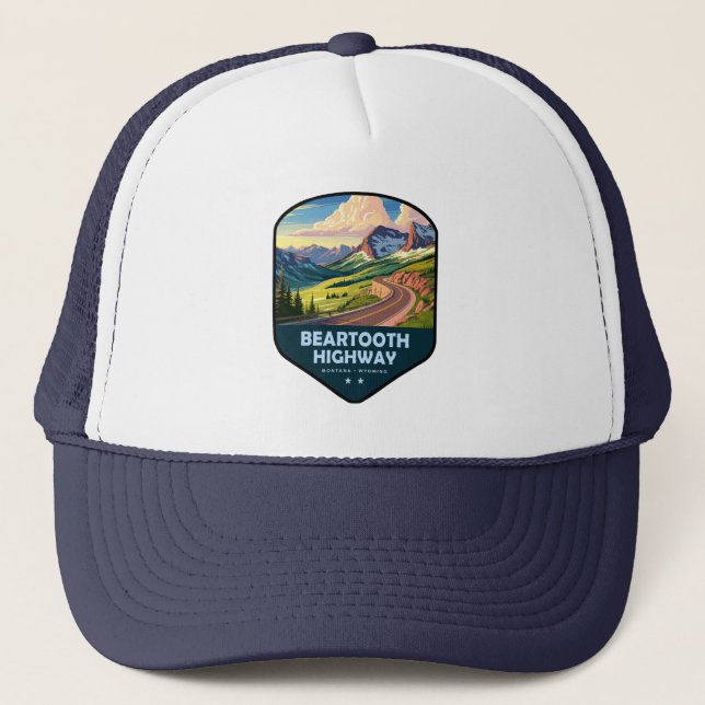 Beartooth Highway Montana Wyoming Shield Truckerkappe (Vorderseite)