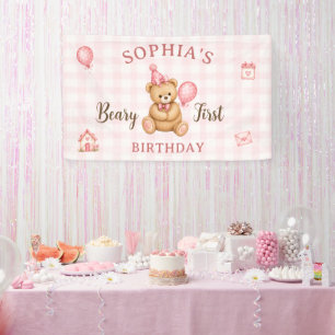 Beary 1. Geburtstag Bär Rosa Ballon Banner