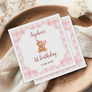 Beary 1. Geburtstag Bär Rosa Luftballon Serviette