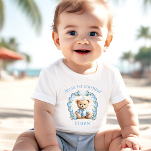 Beary 1. Geburtstag Bear Blue Beige Baby T - Shirt