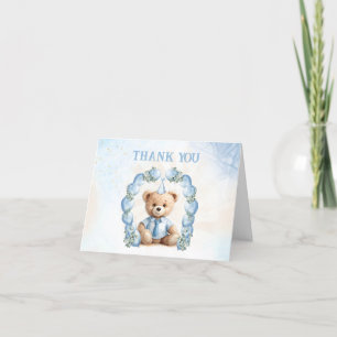 Beary 1. Geburtstag Blue Beige Baloons Teddy Bear Dankeskarte