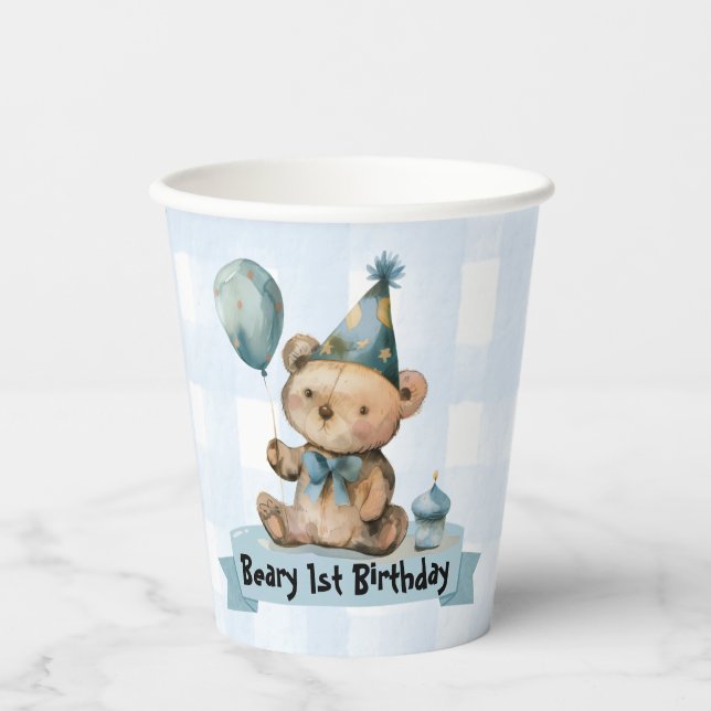 Beary 1. Geburtstag Papiertassen Pappbecher (Vorderseite)