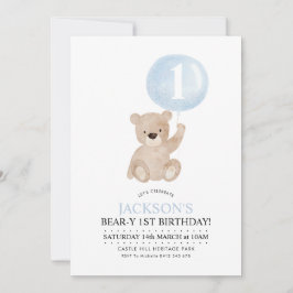 Beary 1st Birthday Bear Blue Ballon Einladung