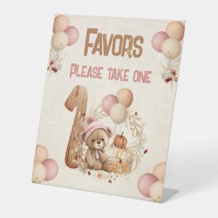 Beary 1st Birthday Girl Fall Pumpkins Teddy Bear Sockelschild