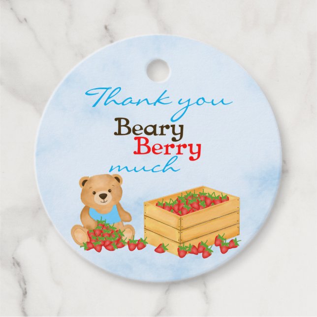 Beary Berry Niedlich Blue Boy Strawberry Cub Gebur Geschenkanhänger (Vorderseite)