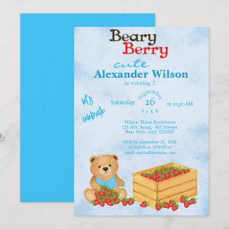 Beary Berry Niedlich Blue Cub's Strawberries Gebur Einladung