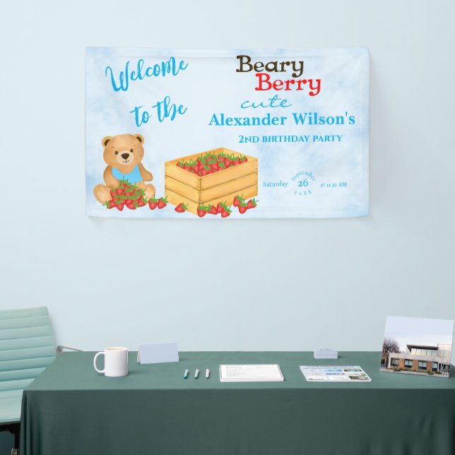 Beary Berry Niedlich Blue Strawberry Cub Willkomme Banner (Messeveranstaltung)