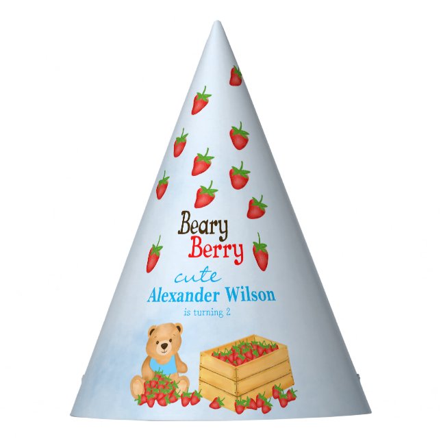 Beary Berry Niedlich Cub Erdbeeren Geburtstag Partyhütchen (Vorderseite)