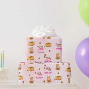 Beary Berry Sweet Pink Strawberry Cub Girly Geschenkpapier