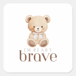 beary brave childhood cancer sick kids cute bear  quadratischer aufkleber