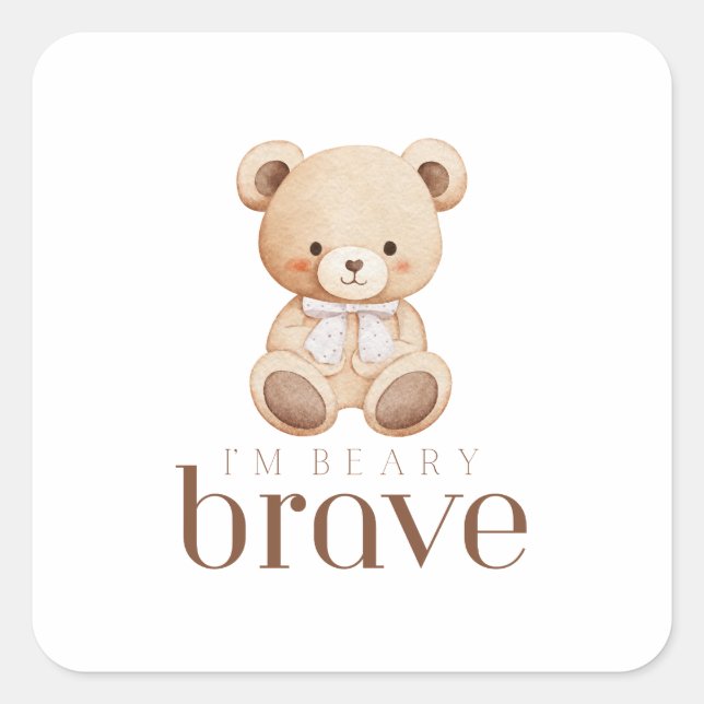 beary brave childhood cancer sick kids cute bear  quadratischer aufkleber (Vorderseite)
