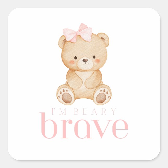 beary brave childhood cancer sick kids cute quadratischer aufkleber (Vorderseite)