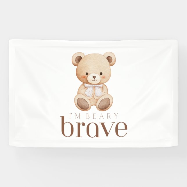 beary brave childhood cancer sick kids cute sign banner (Horizontal)