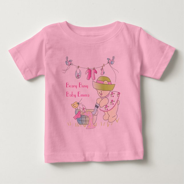 Beary Busy Personalisiert Baby T - Shirt (Vorderseite)
