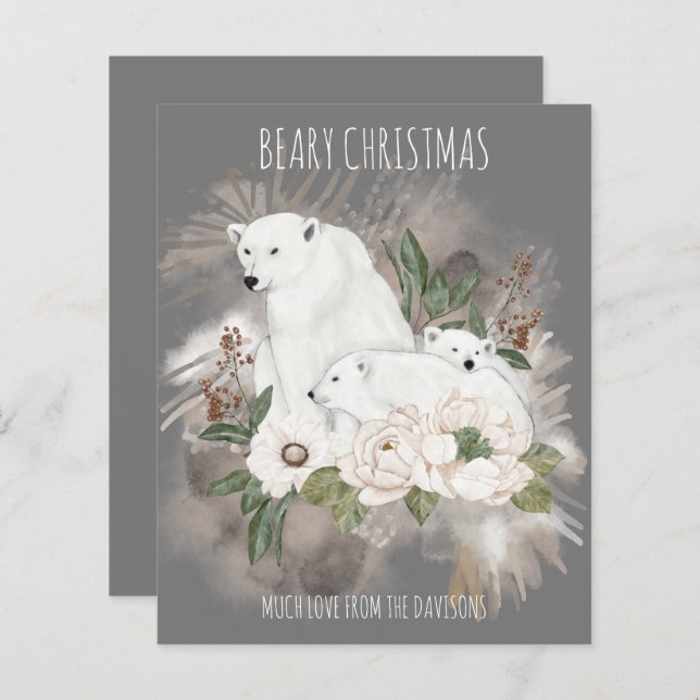 Beary Christmas Family Name Graue Polar Bear Card (Vorne/Hinten)