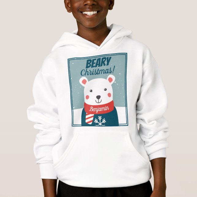 Beary Christmas niedlicher Cartoon Eisbär mit Name Hoodie (Vorderseite)