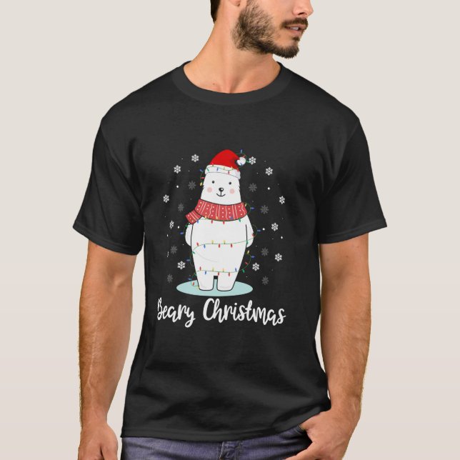 Beary Christmas Polar Bear Weihnachtsmannmütze Lig T-Shirt (Vorderseite)