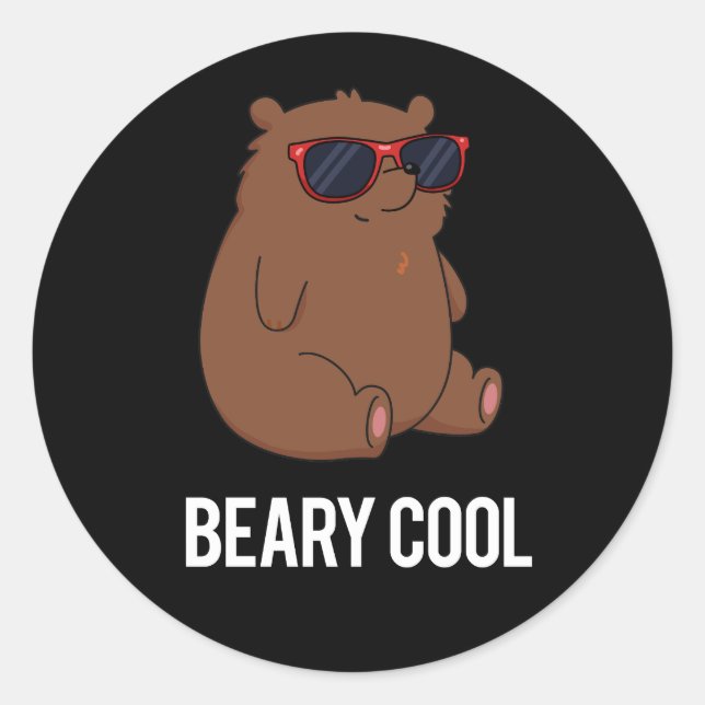 Beary Cool Funny Brown Bär Puff Dark BG Runder Aufkleber (Vorderseite)
