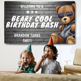 Beary Cool Hip Hop Teddy Bär Erste Geburtstagspart Banner