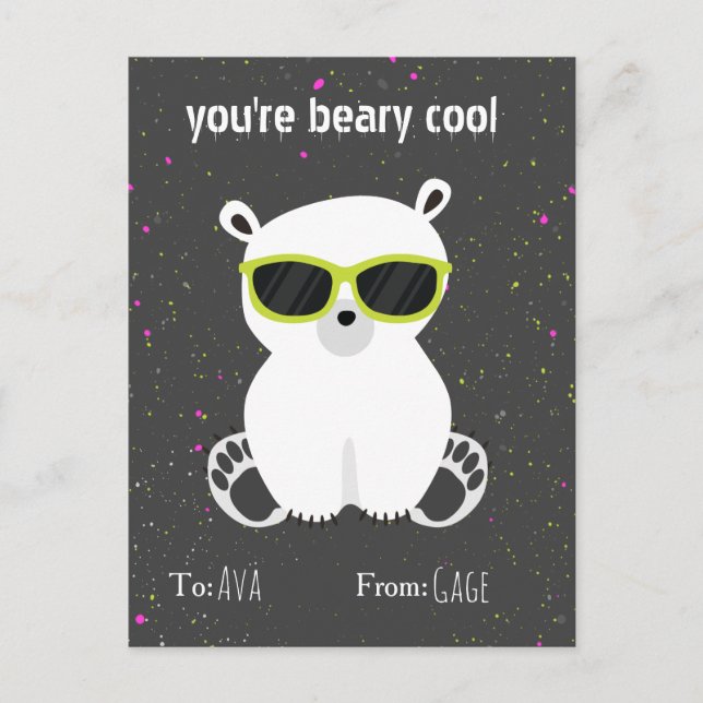 Beary Cool Polar Bear Sonnenbrille Kids Valentine Postkarte (Vorderseite)