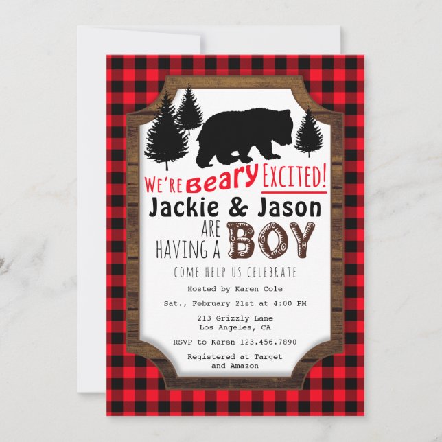 Beary enthusiastisch Woodsy Baby Shower Einladung (Vorderseite)