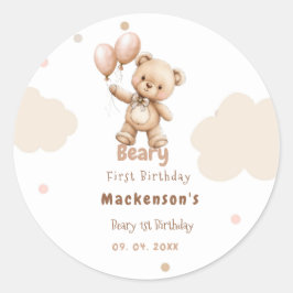 Beary First Ballon Junge 1. Geburtstag Teddybär Runder Aufkleber