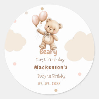 Beary First Ballon Junge 1. Geburtstag Teddybär Runder Aufkleber