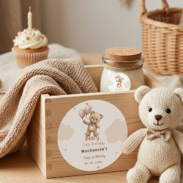 Beary First Ballon Junge 1. Geburtstag Teddybär Runder Aufkleber