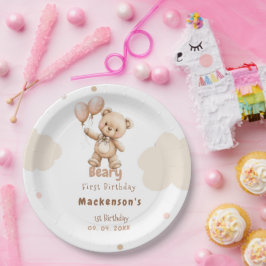 Beary First Balloon Boy 1st Birthday Teddy Bear Pappteller