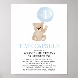 Beary First Birthday Blue Bar Time Kapsel Poster