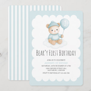 Beary First Birthday Blue Teddy Bear Einladung