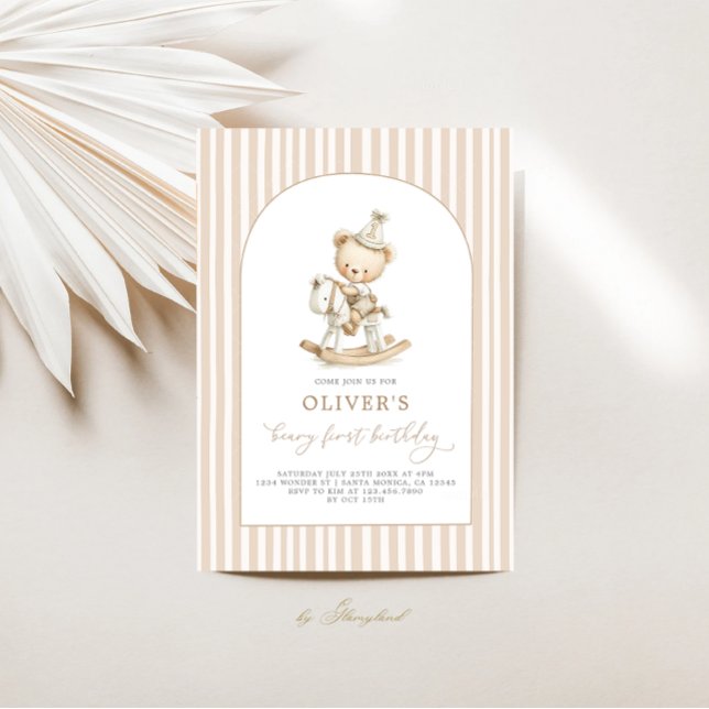 Beary First Birthday Boy Einladung (Von Creator hochgeladen)