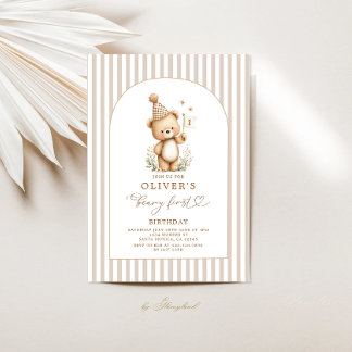 Beary First Birthday Boy Invitation Einladung
