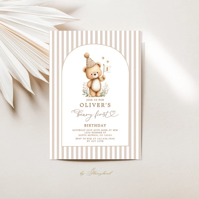 Beary First Birthday Boy Invitation Einladung (Von Creator hochgeladen)